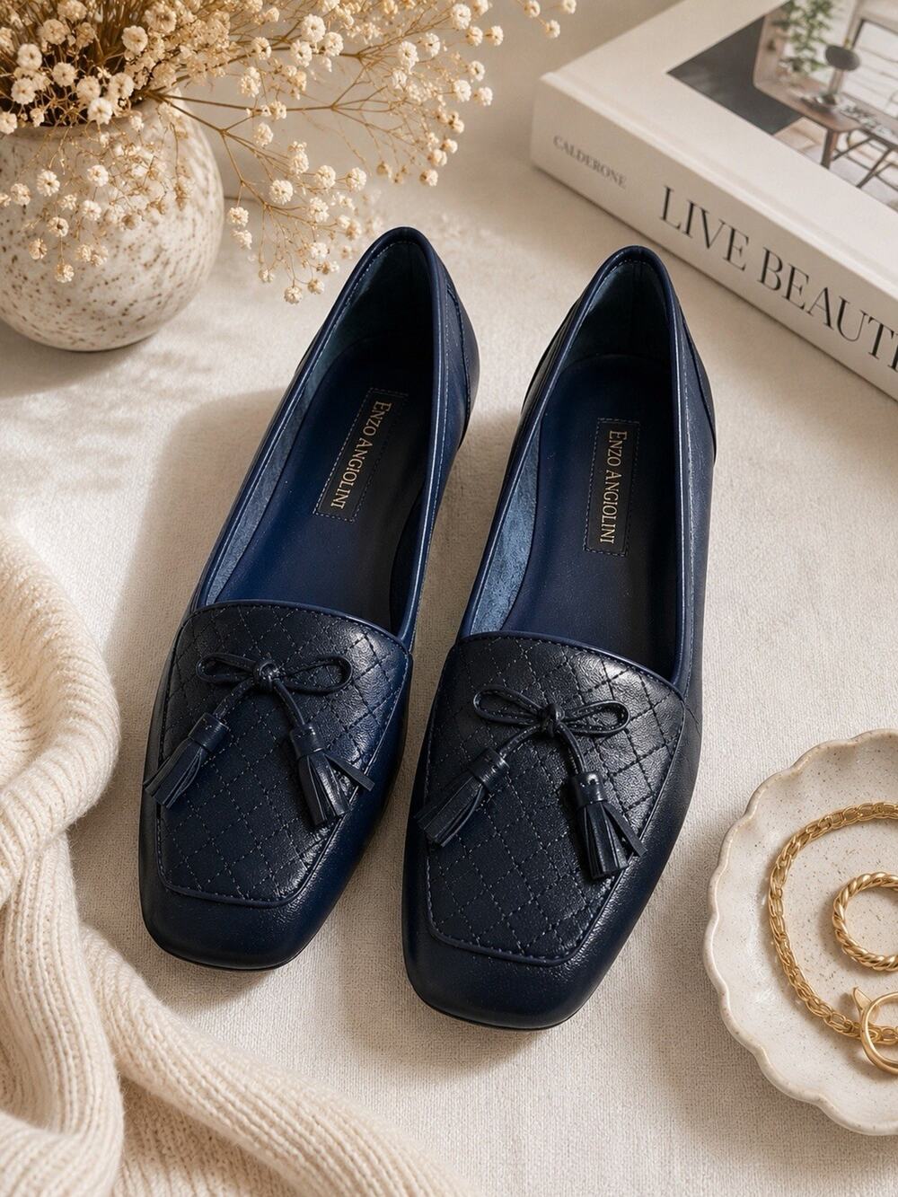 Enzo Angiolini Lizzia Navy Leather Tassel Loafers Flats Shoes 7.5M